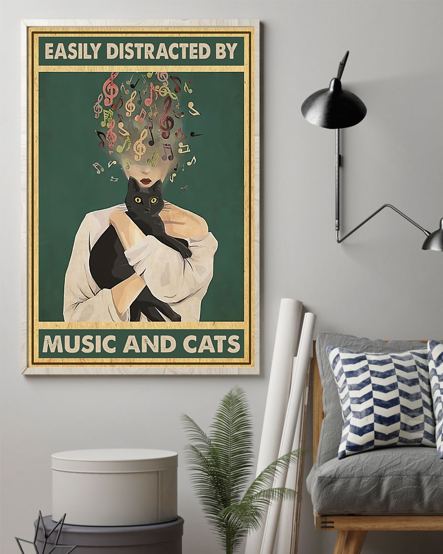 Canvas Prints Easily Distracted By Music And Cats Birthday Gift Vintage Home Wall Decor Canvas - Mostsuit