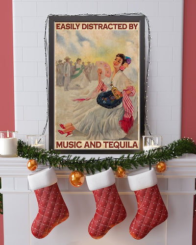 Canvas Prints Easily Distracted By Music And Tequila Birthday Gift Vintage Home Wall Decor Canvas - Mostsuit