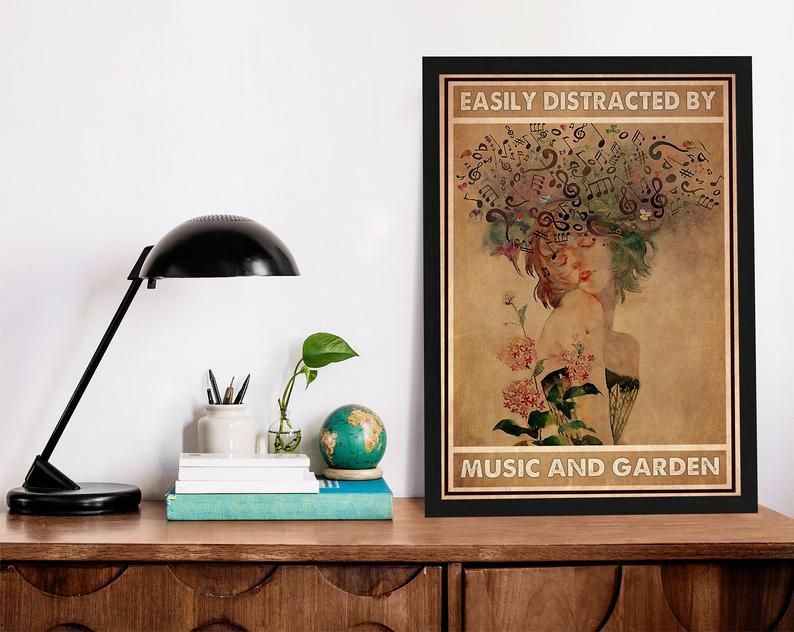 Canvas Prints Easily Distracted By Music and Garden Gift Vintage Home Wall Decor Canvas - Mostsuit