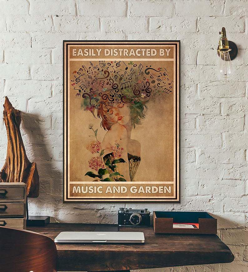 Canvas Prints Easily Distracted By Music and Garden Gift Vintage Home Wall Decor Canvas - Mostsuit