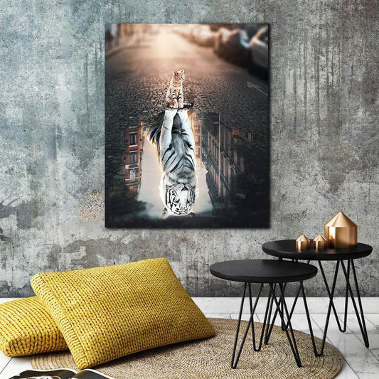 Canvas Prints Gift for Cat Lovers A Cat Reflection Gift Vintage Home Wall Decor Canvas - Mostsuit