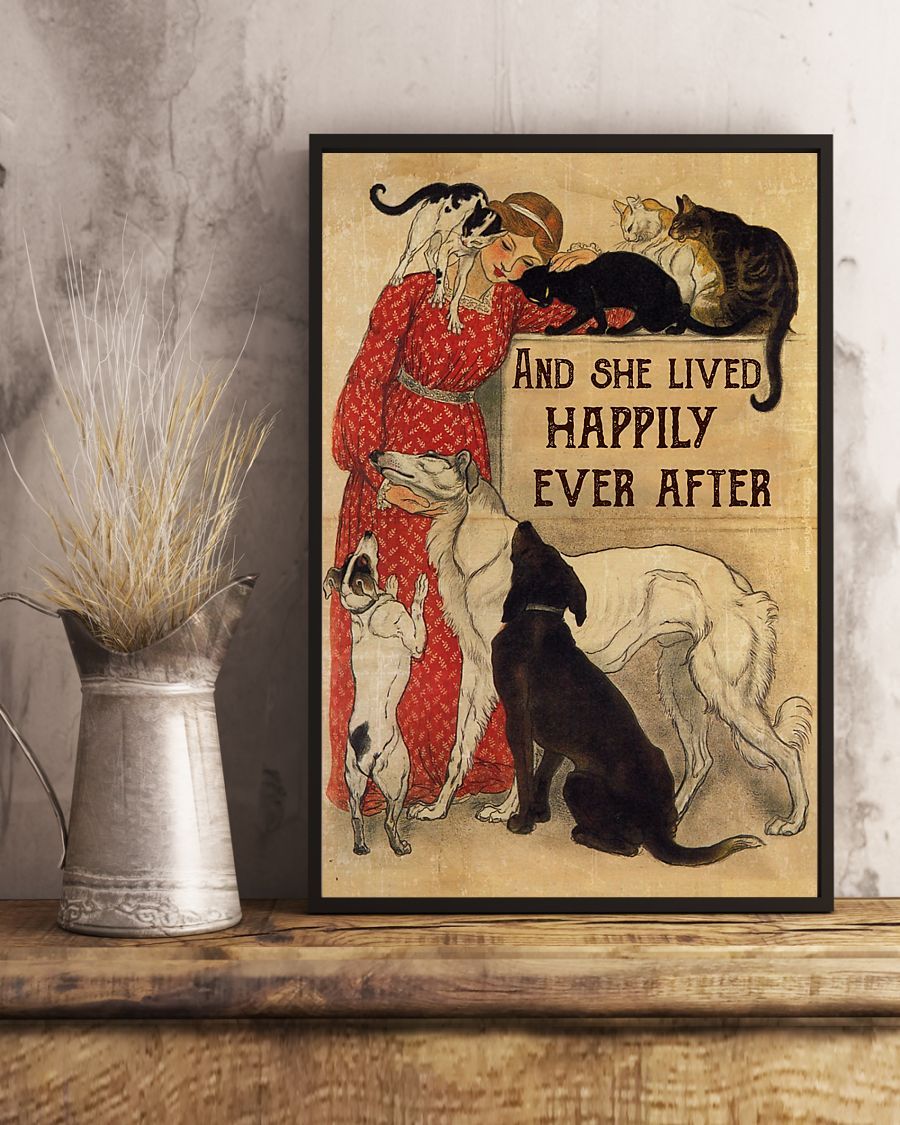 Canvas Prints Gift for Cat Lovers And She Lived Happily Ever After Birthday Gift Vintage Home Wall Decor Canvas - Mostsuit