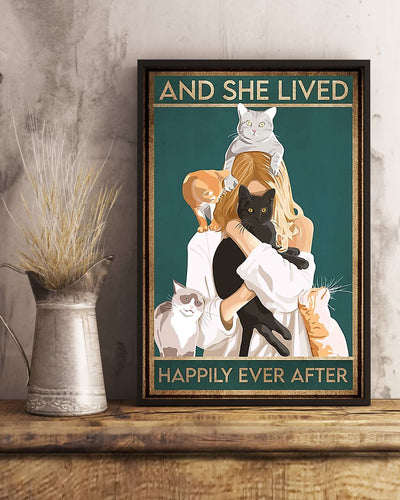 Canvas Prints Gift for Cat Lovers And She Lived Happily Ever After Birthday Gift Vintage Home Wall Decor Canvas - Mostsuit
