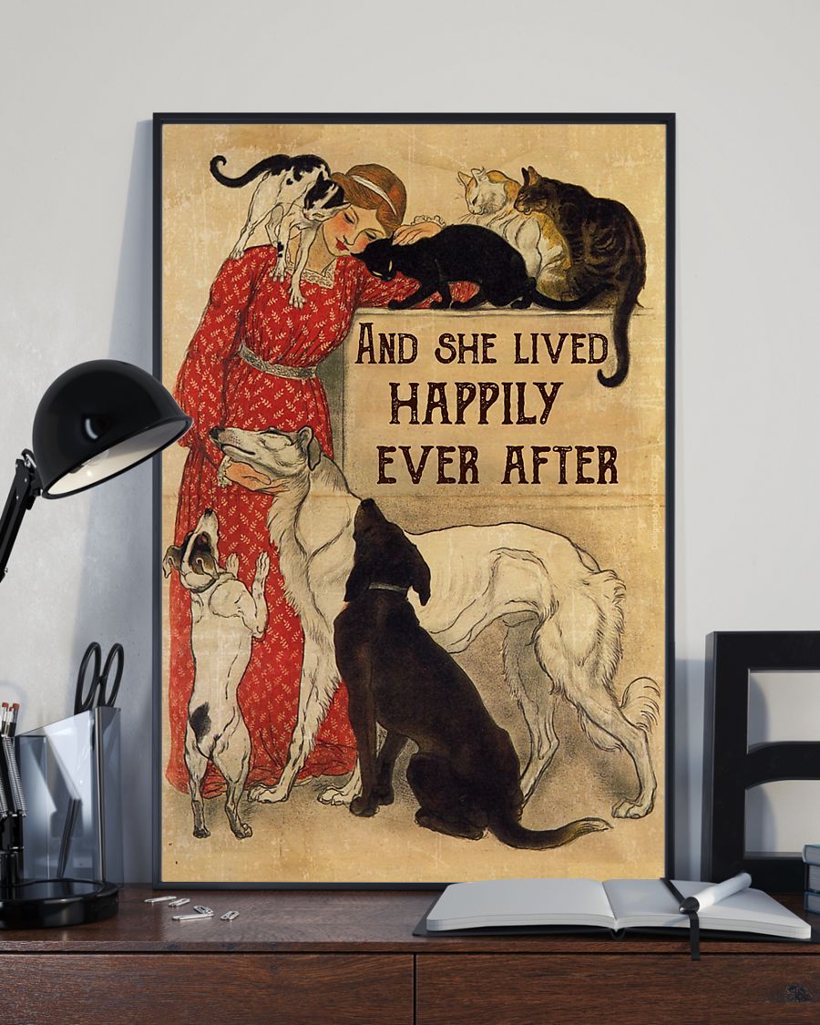 Canvas Prints Gift for Cat Lovers And She Lived Happily Ever After Birthday Gift Vintage Home Wall Decor Canvas - Mostsuit