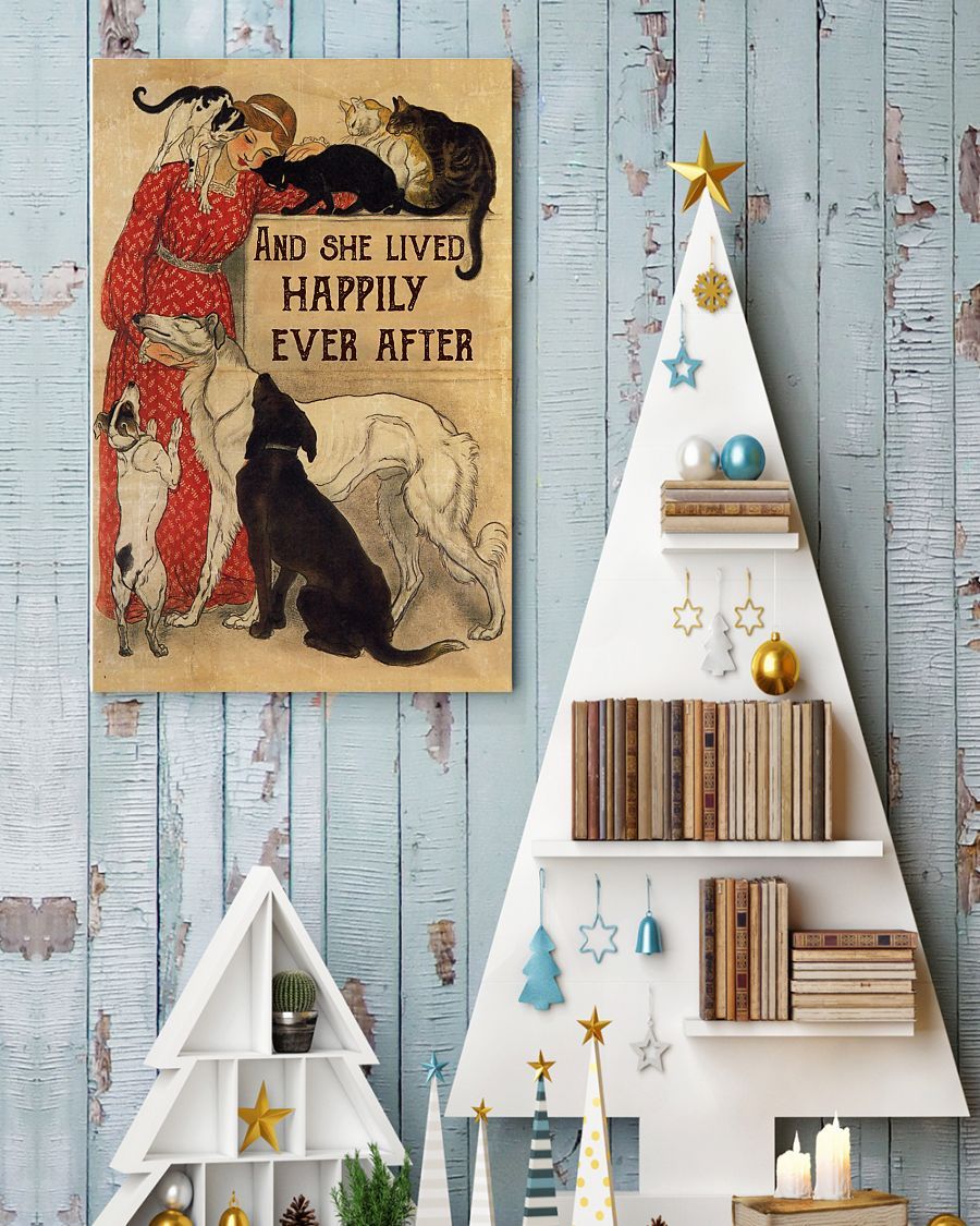 Canvas Prints Gift for Cat Lovers And She Lived Happily Ever After Birthday Gift Vintage Home Wall Decor Canvas - Mostsuit