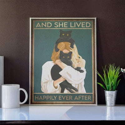 Canvas Prints Gift for Cat Lovers And She Lived Happily Ever After Gift Vintage Home Wall Decor Canvas - Mostsuit