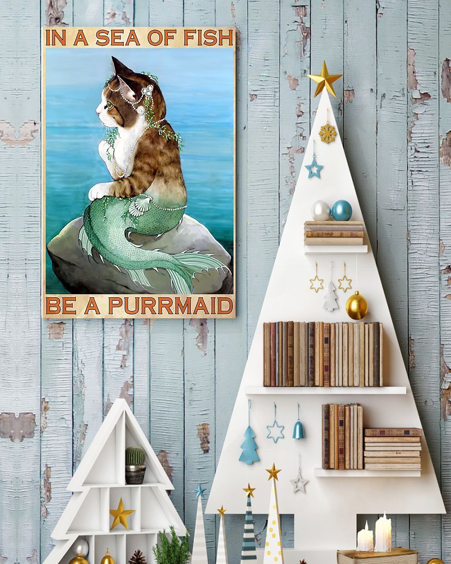 Mermaid Cat Canvas Prints Gift for Cat Lovers Be A Purrmaid Wall Art Living Room Gifts Vintage Home Wall Decor Canvas - Mostsuit