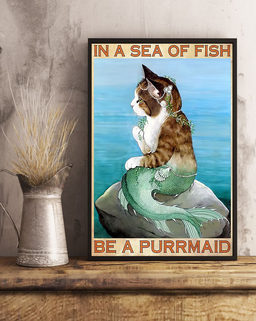 Mermaid Cat Canvas Prints Gift for Cat Lovers Be A Purrmaid Wall Art Living Room Gifts Vintage Home Wall Decor Canvas - Mostsuit