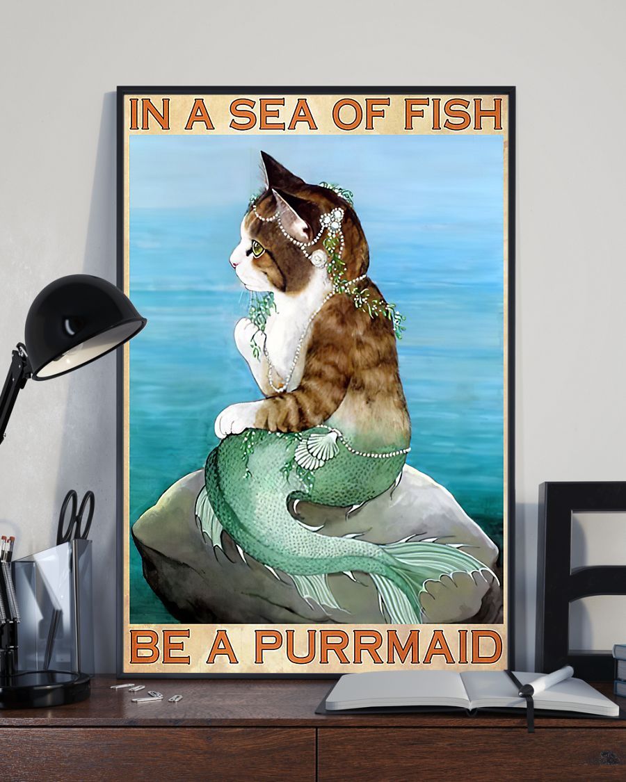 Mermaid Cat Canvas Prints Gift for Cat Lovers Be A Purrmaid Wall Art Living Room Gifts Vintage Home Wall Decor Canvas - Mostsuit