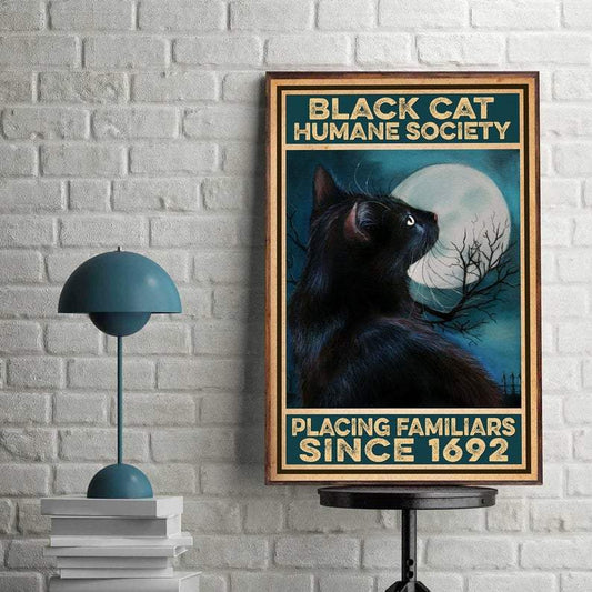 Canvas Prints Gift for Cat Lovers Black Cat Humane Society Placing Familiars Birthday Gift Vintage Home Wall Decor Canvas - Mostsuit