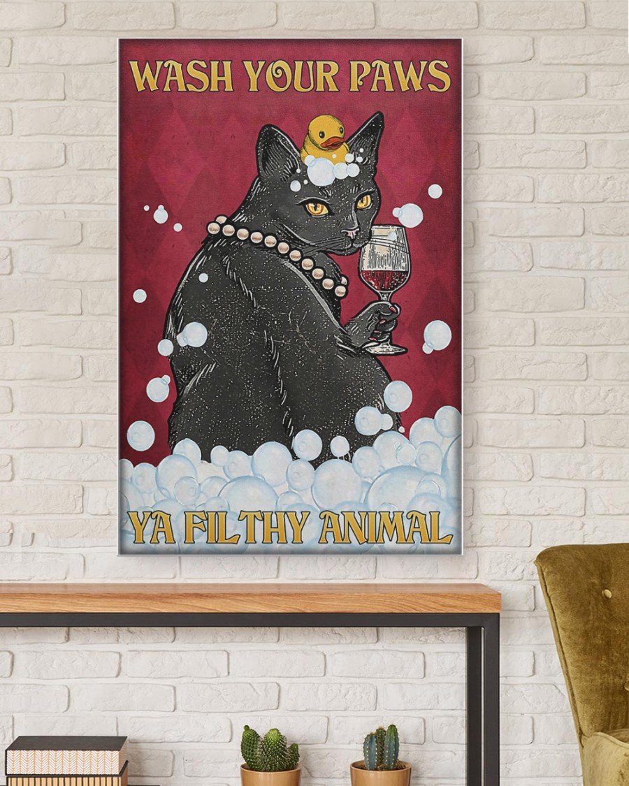Canvas Prints Gift for Cat Lovers Black Cat Wine Wash Your Paws Birthday Gift Vintage Home Wall Decor Canvas - Mostsuit