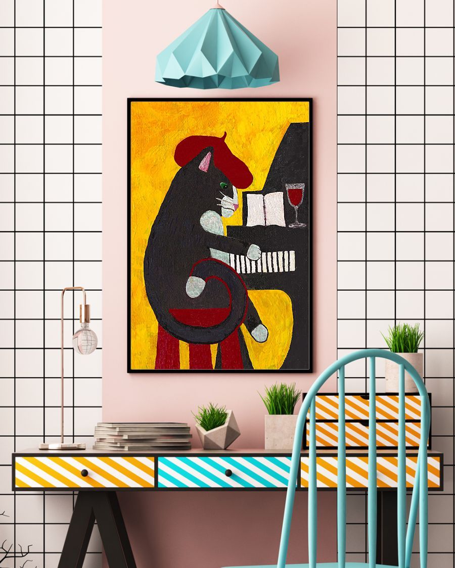 Canvas Prints Gift for Cat Lovers Black Cat and Piano Birthday Gift Vintage Home Wall Decor Canvas - Mostsuit