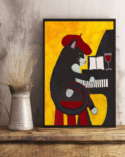 Canvas Prints Gift for Cat Lovers Black Cat and Piano Birthday Gift Vintage Home Wall Decor Canvas - Mostsuit