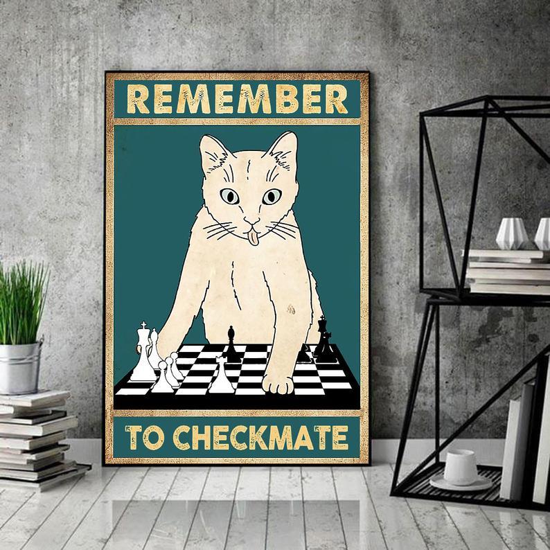 Canvas Prints Gift for Cat Lovers Cat Playing Chess Birthday Gift Vintage Home Wall Decor Canvas - Mostsuit