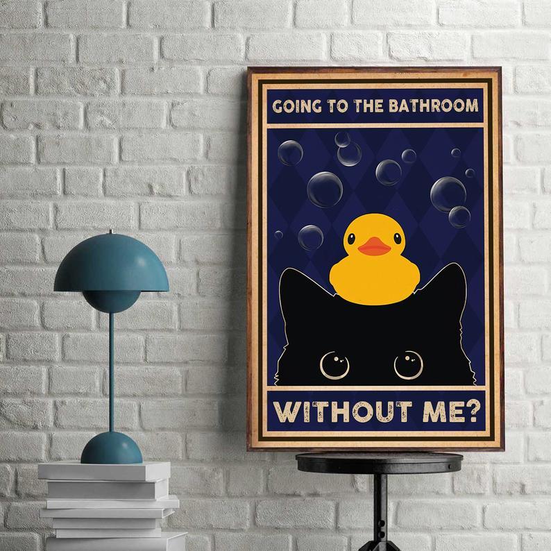 Canvas Prints Gift for Cat Lovers Cat and Duck Birthday Gift Vintage Home Wall Decor Canvas - Mostsuit