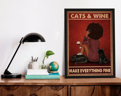 Canvas Prints Gift for Cat Lovers Cats And Wine Make Everything Gift Vintage Home Wall Decor Canvas - Mostsuit
