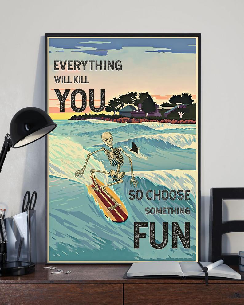 Canvas Prints Choose Something Fun Surfing Skeleton Birthday Gift Vintage Home Wall Decor Canvas - Mostsuit