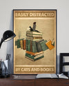 Canvas Prints Gift for Cat Lovers Easily Distracted By Cats And Books Birthday Gift Vintage Home Wall Decor Canvas - Mostsuit