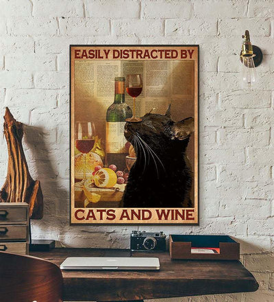 Canvas Prints Gift for Cat Lovers Easily Distracted By Cats and Wine Gift Vintage Home Wall Decor Canvas - Mostsuit