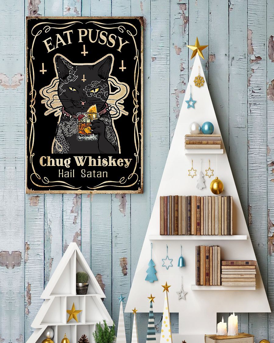 Canvas Prints Gift for Cat Lovers Eat Pussy Chug Whiskey Birthday Gift Vintage Home Wall Decor Canvas - Mostsuit