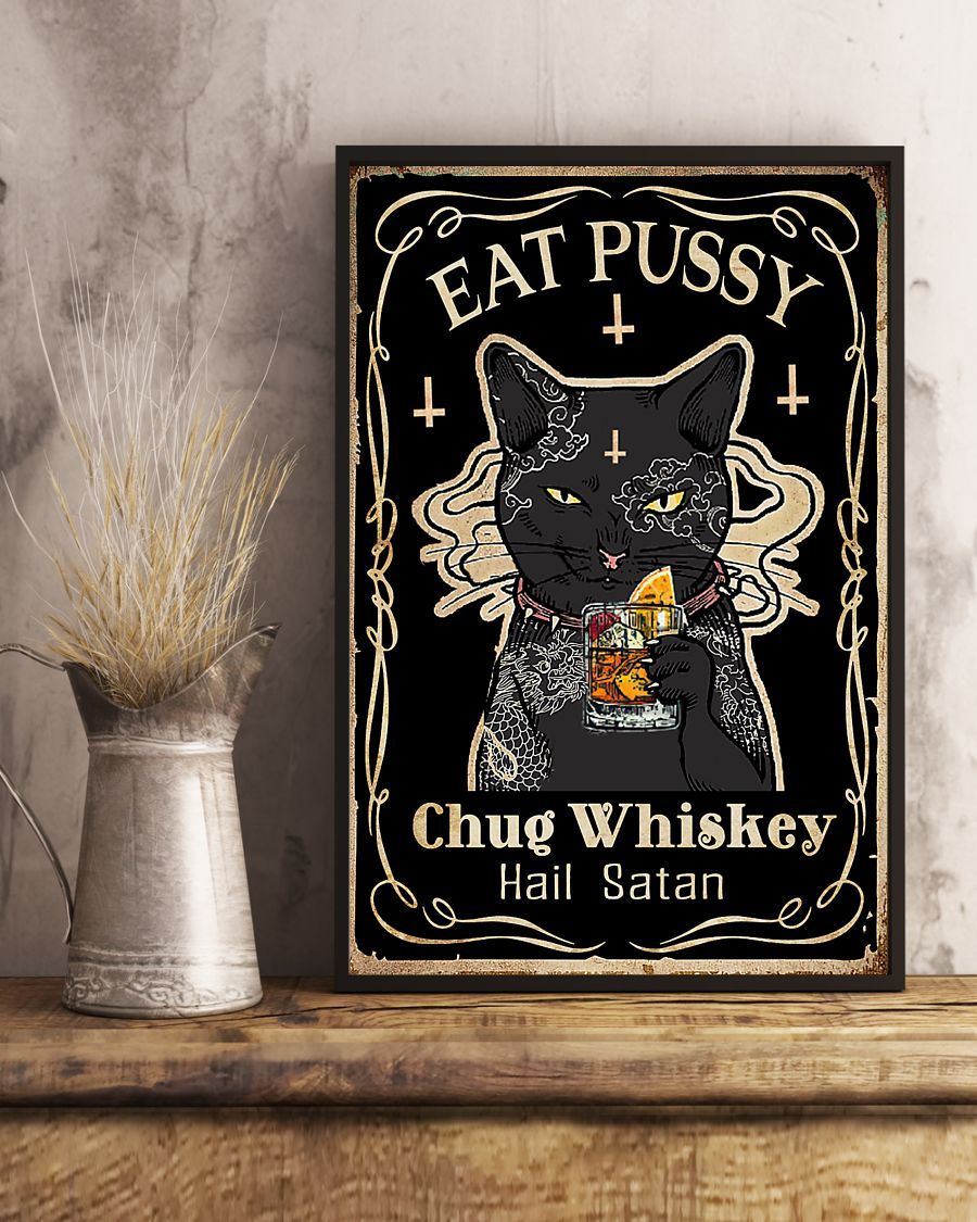 Canvas Prints Gift for Cat Lovers Eat Pussy Chug Whiskey Birthday Gift Vintage Home Wall Decor Canvas - Mostsuit