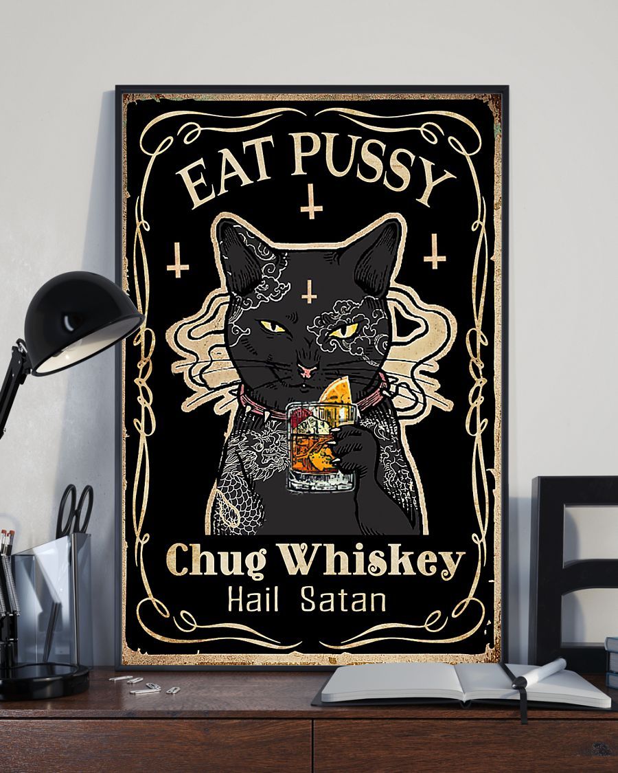 Canvas Prints Gift for Cat Lovers Eat Pussy Chug Whiskey Birthday Gift Vintage Home Wall Decor Canvas - Mostsuit