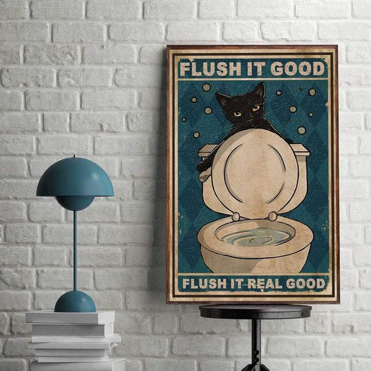 Canvas Prints Gift for Cat Lovers Flush It Good Flush It Real Birthday Gift Vintage Home Wall Decor Canvas - Mostsuit