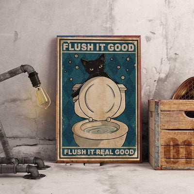 Canvas Prints Gift for Cat Lovers Flush It Good Flush It Real Birthday Gift Vintage Home Wall Decor Canvas - Mostsuit