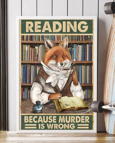 Canvas Prints Gift for Cat Lovers Fox Reading Because Murder Is Wrong Gift Vintage Home Wall Decor Canvas - Mostsuit