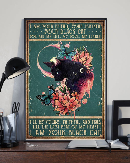 Canvas Prints Gift for Cat Lovers Black Cat I Am Your Friend Black Cat Birthday Gift Vintage Home Wall Decor Canvas - Mostsuit
