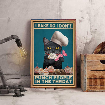 Canvas Prints Gift for Cat Lovers I Bake So I Don't Punch People In The Throat Birthday Gift Vintage Home Wall Decor Canvas - Mostsuit