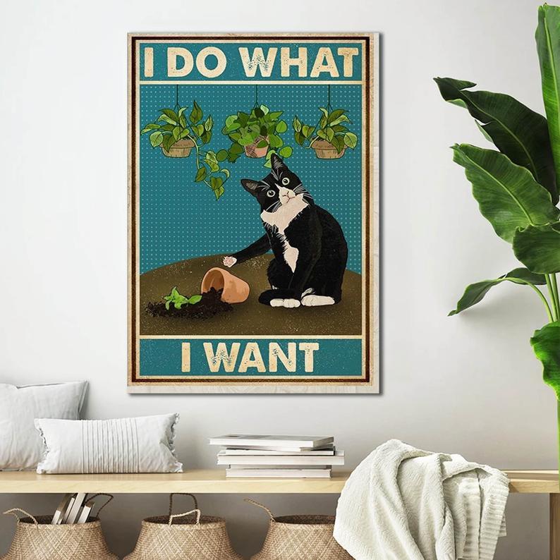 Canvas Prints Gift for Cat Lovers I Do What I Want Gift Vintage Home Wall Decor Canvas - Mostsuit