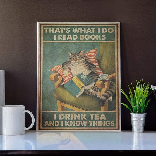 Canvas Prints Gift for Cat Lovers I Read Books and I Know Things Gift Vintage Home Wall Decor Canvas - Mostsuit
