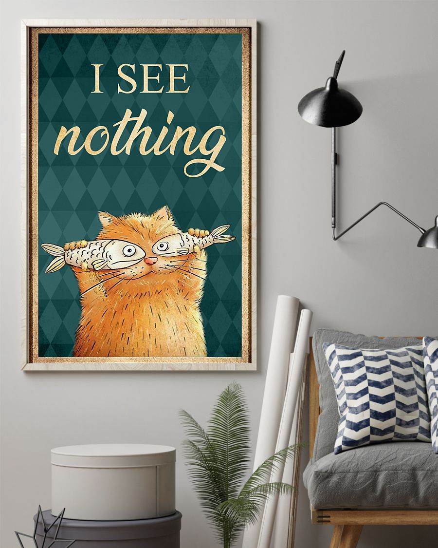 Canvas Prints Gift for Cat Lovers I See Nothing Birthday Gift Vintage Home Wall Decor Canvas - Mostsuit