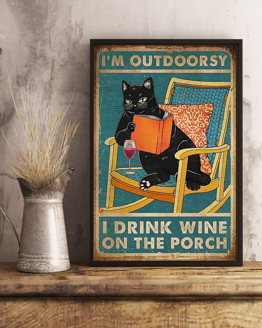 Canvas Prints Gift for Cat Lovers I'm Outdoorsy I Drink Wine On The Porch Birthday Gift Vintage Home Wall Decor Canvas - Mostsuit