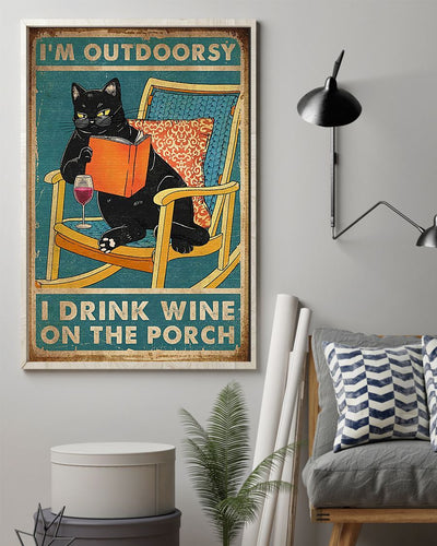 Canvas Prints Gift for Cat Lovers I'm Outdoorsy I Drink Wine On The Porch Birthday Gift Vintage Home Wall Decor Canvas - Mostsuit