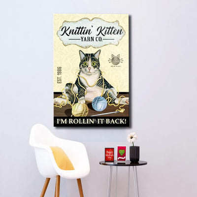 Personalized Photo Canvas Prints for Cat Lovers Knitting Birthday Gifts Vintage Home Wall Decor Canvas - Mostsuit