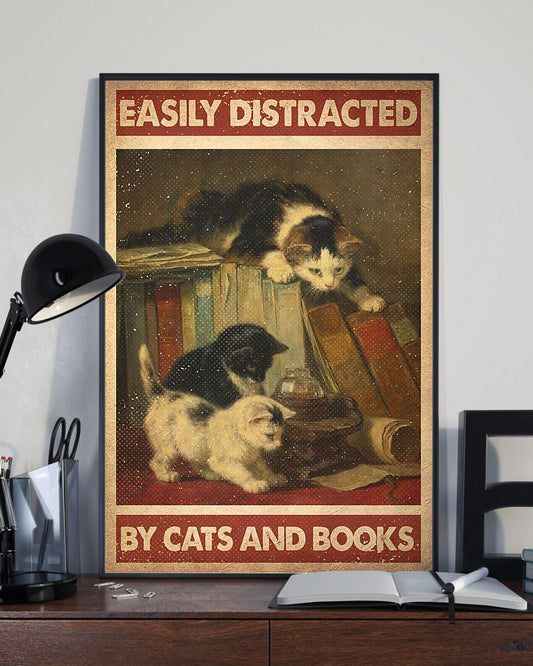 Canvas Prints Gift for Cat Lovers Love Cats Books Birthday Gift Vintage Home Wall Decor Canvas - Mostsuit