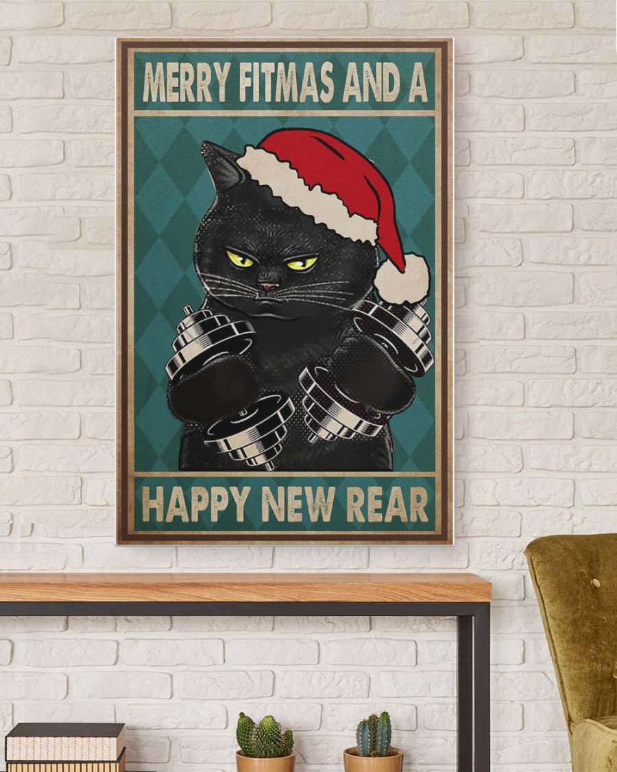 Canvas Prints Gift for Cat Lovers Merry Fitmas And A Happy New Year Birthday Gift Vintage Home Wall Decor Canvas - Mostsuit