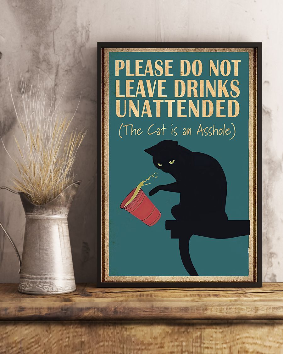 Canvas Prints Gift for Cat Lovers Please Do Not Leave Drinks Unattended Birthday Gift Vintage Home Wall Decor Canvas - Mostsuit