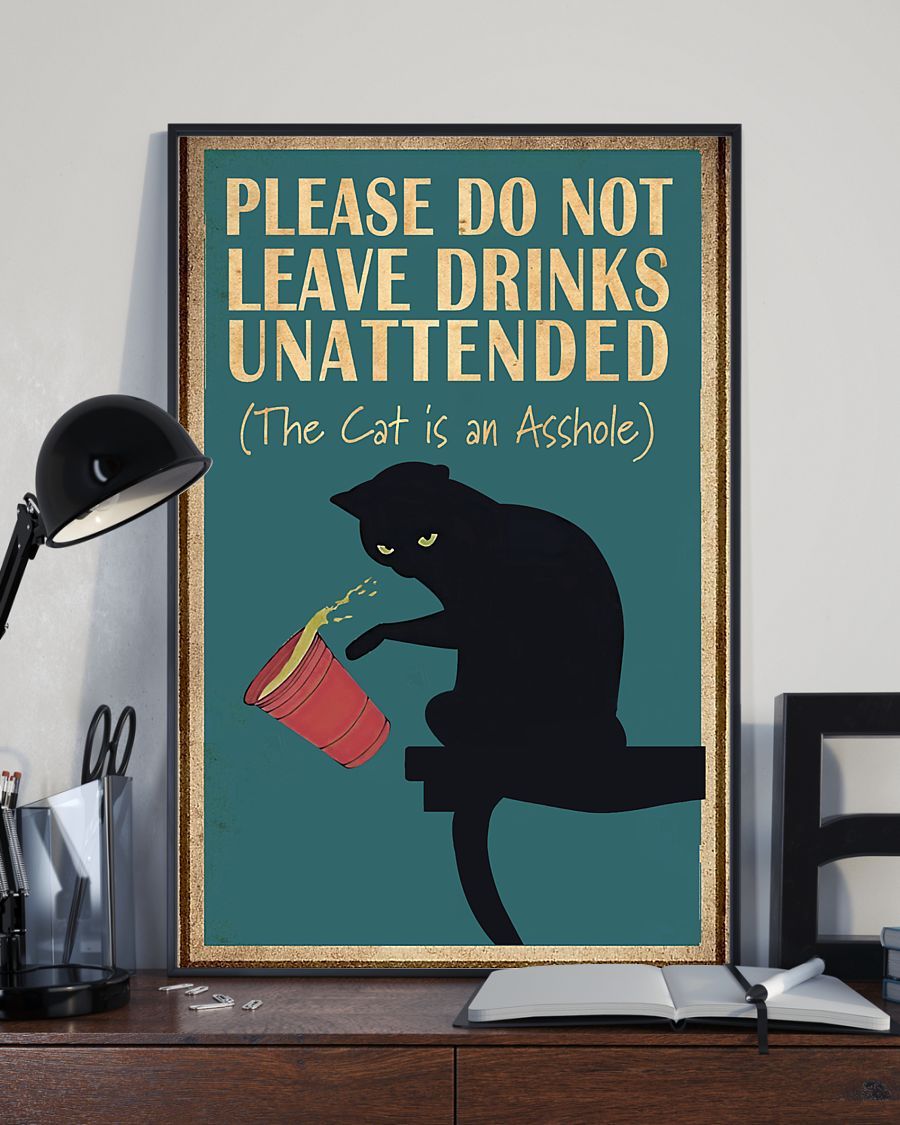 Canvas Prints Gift for Cat Lovers Please Do Not Leave Drinks Unattended Birthday Gift Vintage Home Wall Decor Canvas - Mostsuit