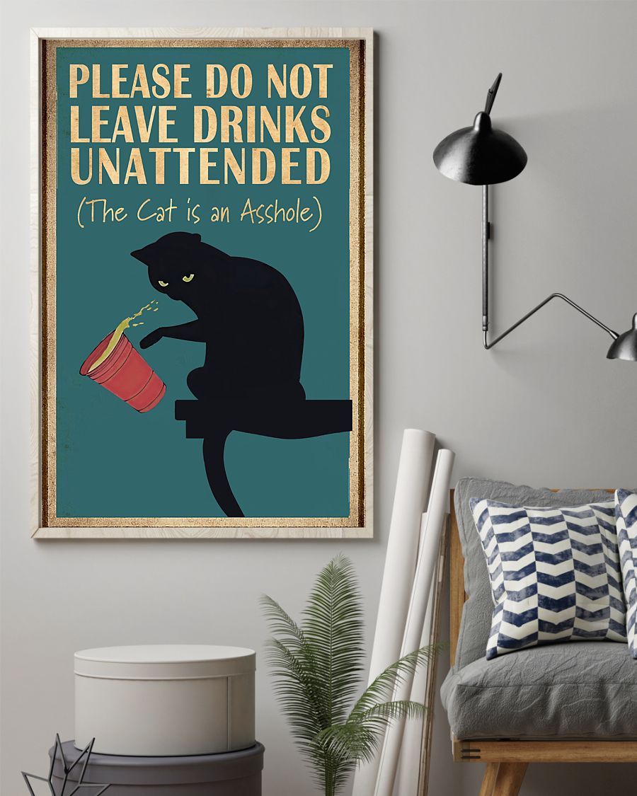Canvas Prints Gift for Cat Lovers Please Do Not Leave Drinks Unattended Birthday Gift Vintage Home Wall Decor Canvas - Mostsuit