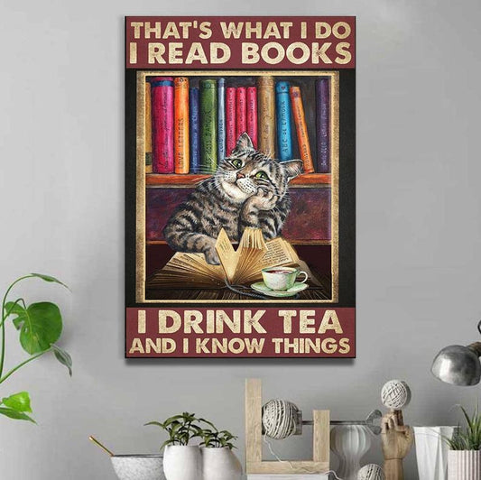 Personalized Photo and Text Canvas Prints Gift for Cat Lovers Read Book Birthday Gift Vintage Home Wall Decor Canvas - Mostsuit