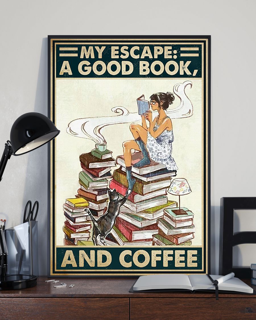 Books Coffee Cats Loves Girl Canvas Prints My Escape A Good Book Coffee Vintage Wall Art Gift Vintage Home Wall Decor Canvas - Mostsuit
