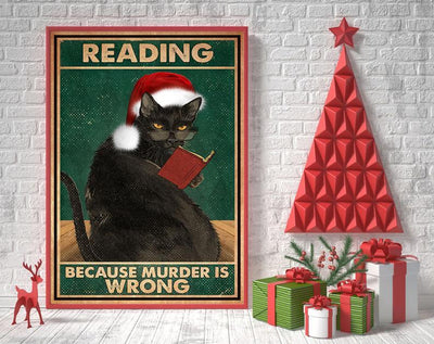 Personalized Photo Canvas Prints Gift for Cat Lovers Reading Because Murder Is Wrong Gift Vintage Home Wall Decor Canvas - Mostsuit