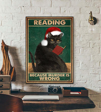 Personalized Photo Canvas Prints Gift for Cat Lovers Reading Because Murder Is Wrong Gift Vintage Home Wall Decor Canvas - Mostsuit