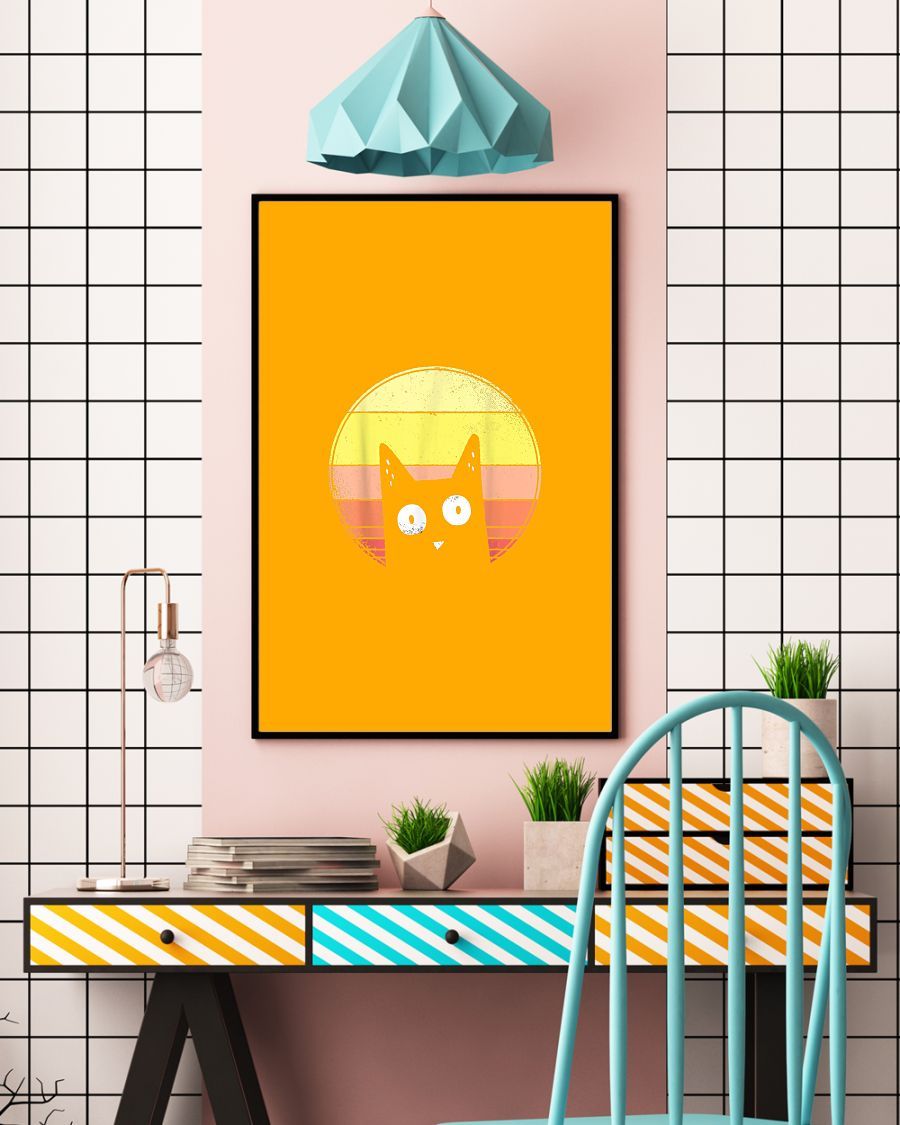 Canvas Prints Gift for Cat Lovers Retro Cat Vintage Retro Sunset Cat Birthday Gift Vintage Home Wall Decor Canvas - Mostsuit