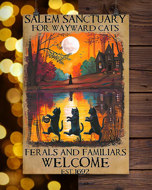 Canvas Prints Gift for Cat Lovers Salem Sanctuary For Wayward Cats Birthday Gift Vintage Home Wall Decor Canvas - Mostsuit