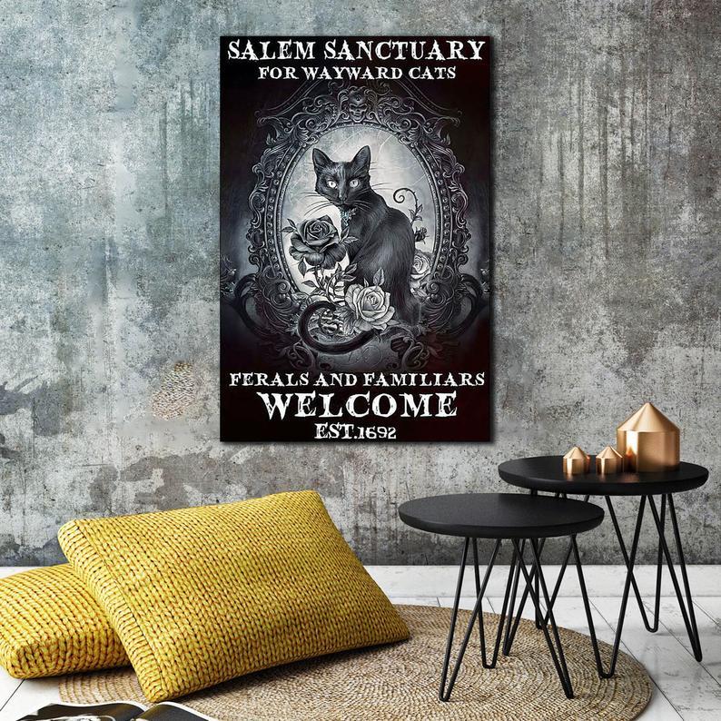 Canvas Prints Gift for Cat Lovers Salem Sanctuary For Wayward Cats Ferals And Familiars Welcome Gift Vintage Home Wall Decor Canvas - Mostsuit