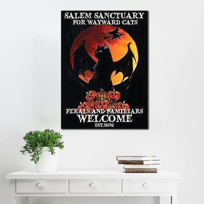 Canvas Prints Gift for Cat Lovers Salem Sanctuary For Wayward Cats Ferals And Familiars Welcome Gift Vintage Home Wall Decor Canvas - Mostsuit